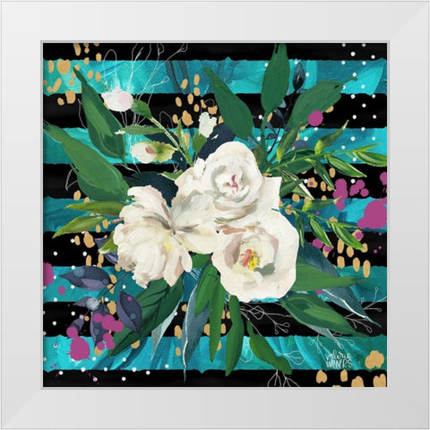 Floral w/ Stripes White Modern Wood Framed Art Print by Wieners, Valerie