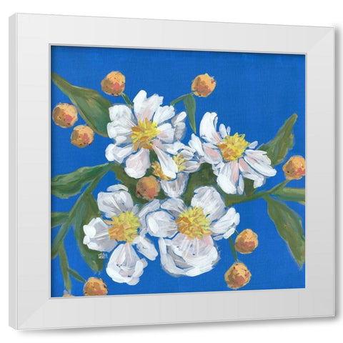 Blue White Flowers White Modern Wood Framed Art Print by Wieners, Valerie