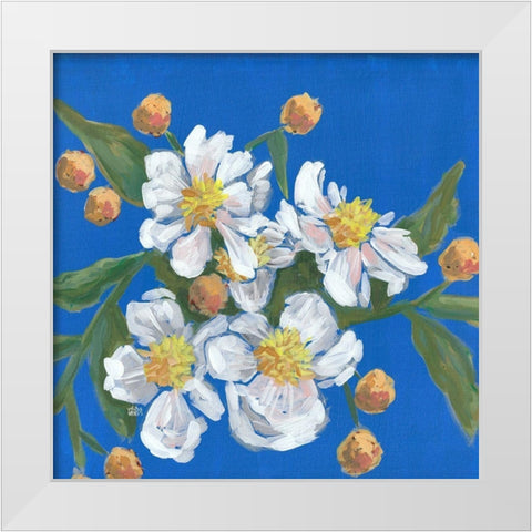 Blue White Flowers White Modern Wood Framed Art Print by Wieners, Valerie