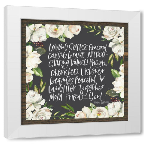Mom Adjectives in Floral White Modern Wood Framed Art Print by Wieners, Valerie