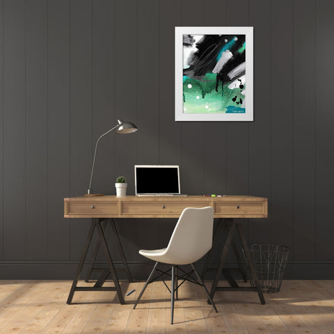 Blue / Green Abstract White Modern Wood Framed Art Print by Wieners, Valerie