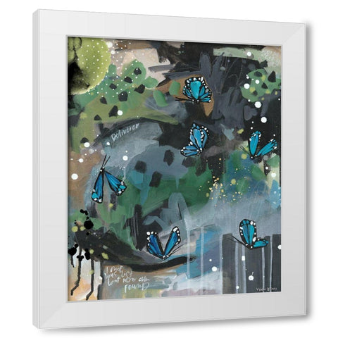 Blue Butterflies White Modern Wood Framed Art Print by Wieners, Valerie