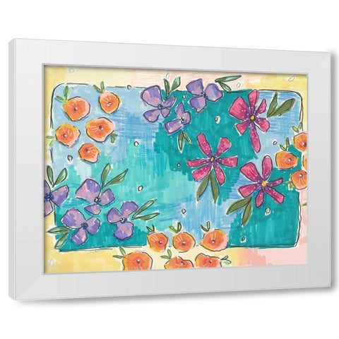 Totally Teal Floral White Modern Wood Framed Art Print by Wieners, Valerie