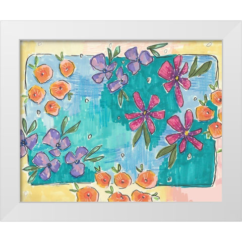 Totally Teal Floral White Modern Wood Framed Art Print by Wieners, Valerie