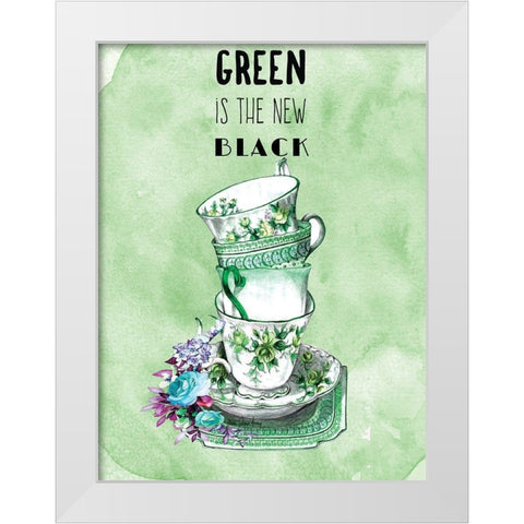 Green is the New Black White Modern Wood Framed Art Print by Burney, Yvonne Coleman