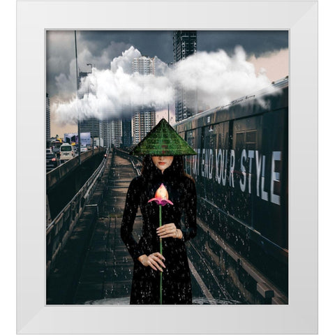 Walking in the Rain White Modern Wood Framed Art Print by Burney, Yvonne Coleman