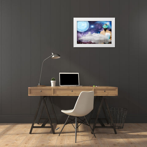 Techno Man White Modern Wood Framed Art Print by Burney, Yvonne Coleman