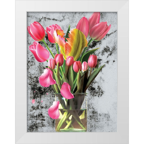 Pink Tulips White Modern Wood Framed Art Print by Burney, Yvonne Coleman