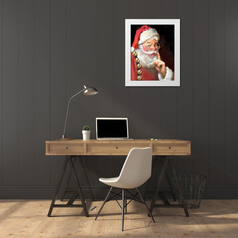 Shhh Santa White Modern Wood Framed Art Print by Yellow Cafe