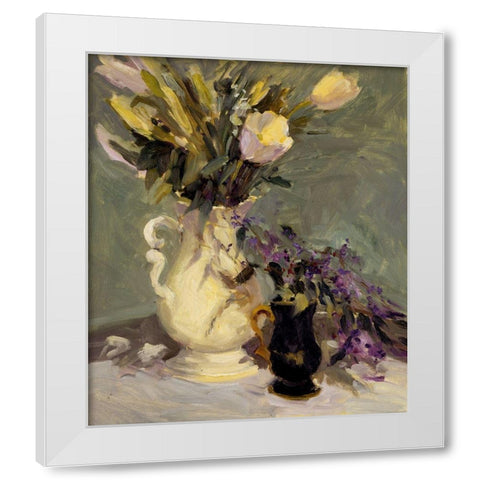 Tulips and Lavender White Modern Wood Framed Art Print by Yellow Cafe