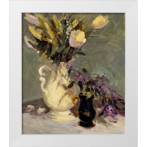 Tulips and Lavender White Modern Wood Framed Art Print by Yellow Cafe