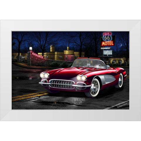 Red Vette 66 White Modern Wood Framed Art Print by Yellow Cafe