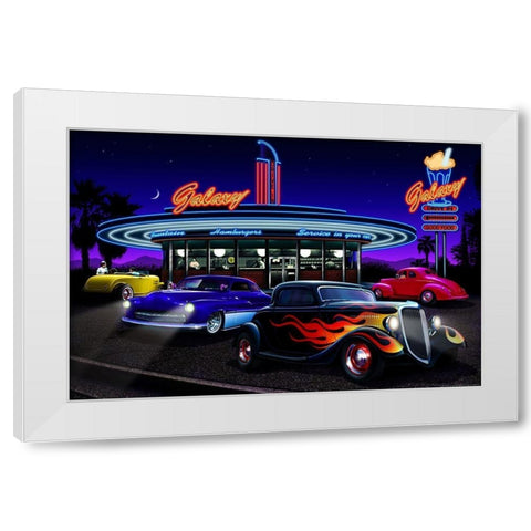 Galaxy Diner White Modern Wood Framed Art Print by Yellow Cafe