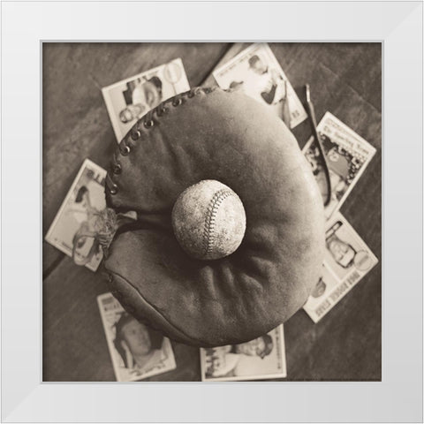 Baseball Cards White Modern Wood Framed Art Print by Yellow Cafe