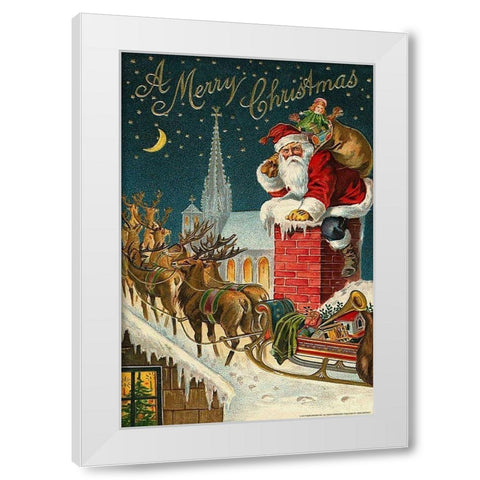 Santa Chimney White Modern Wood Framed Art Print by Yellow Cafe