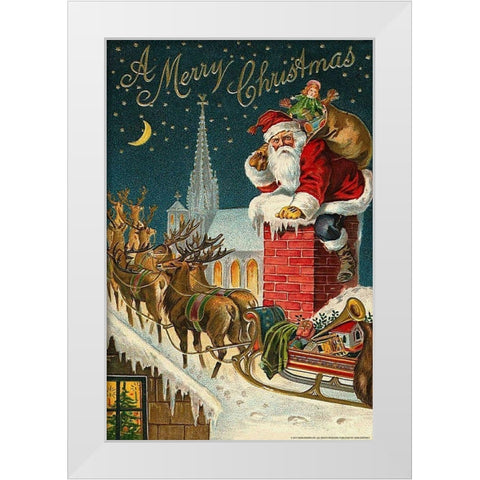 Santa Chimney White Modern Wood Framed Art Print by Yellow Cafe