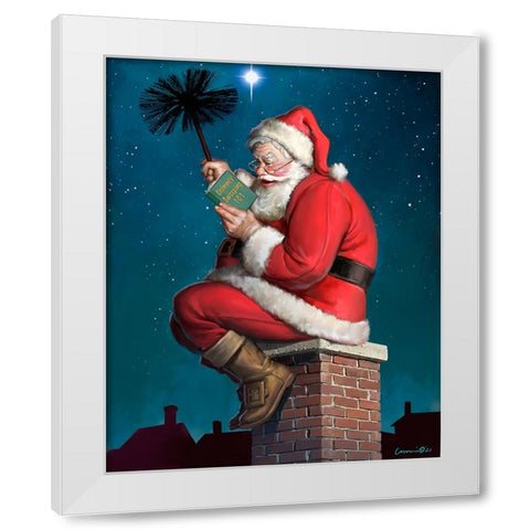 Santa on Chimney White Modern Wood Framed Art Print by Yellow Cafe