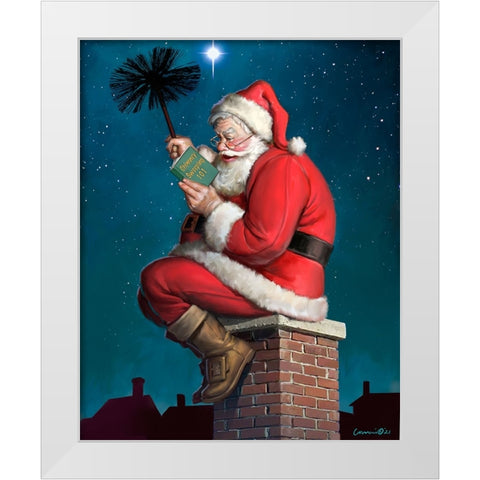 Santa on Chimney White Modern Wood Framed Art Print by Yellow Cafe