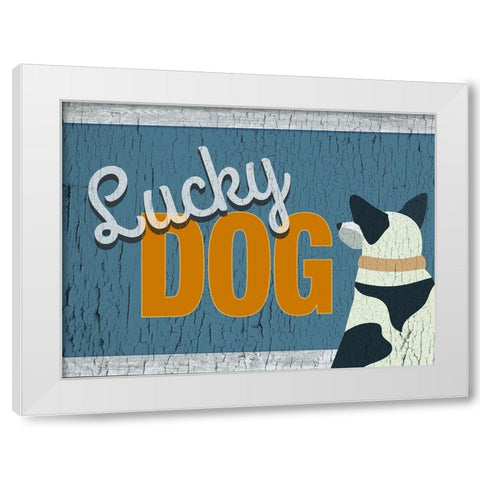 Lucky Dog White Modern Wood Framed Art Print by Yellow Cafe