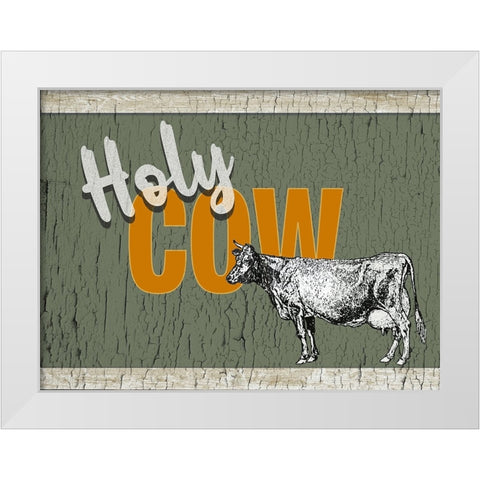 Holy Cow White Modern Wood Framed Art Print by Yellow Cafe