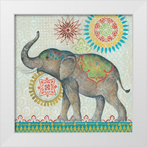 Elephant White Modern Wood Framed Art Print by Yellow Cafe