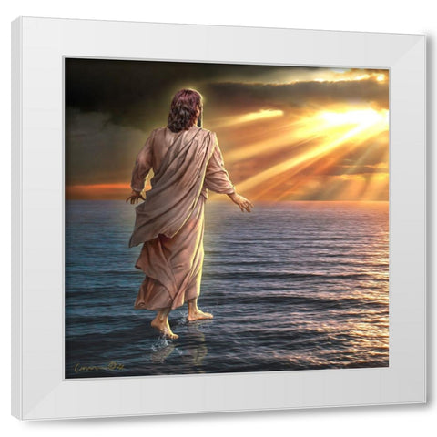 Jesus Walking on Water White Modern Wood Framed Art Print by Yellow Cafe
