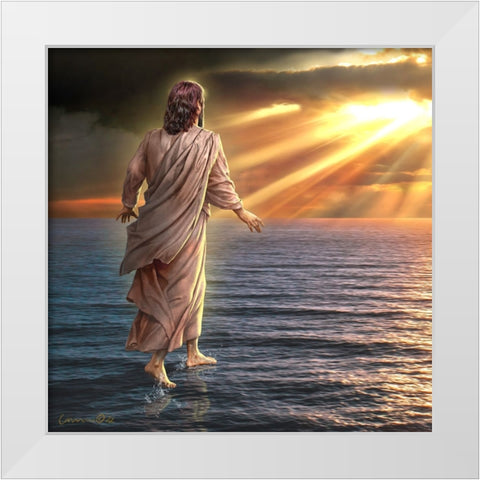 Jesus Walking on Water White Modern Wood Framed Art Print by Yellow Cafe