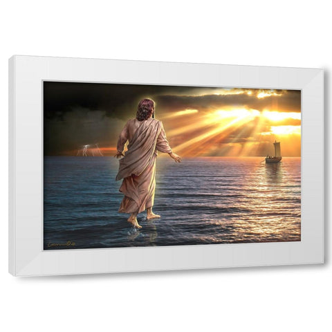 Jesus Walking on Water II White Modern Wood Framed Art Print by Yellow Cafe