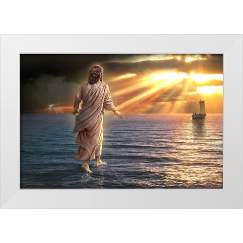 Jesus Walking on Water II White Modern Wood Framed Art Print by Yellow Cafe