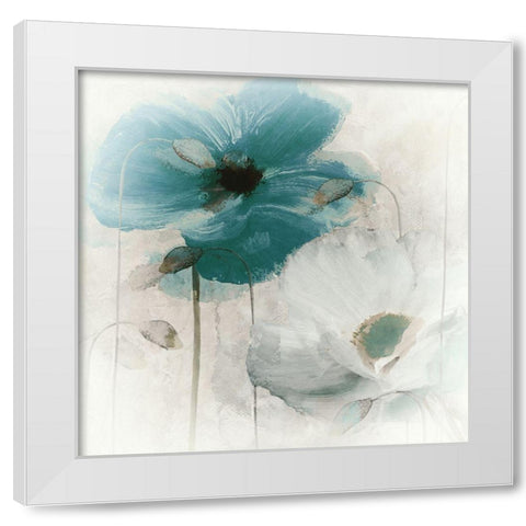 Teal Poppies I White Modern Wood Framed Art Print by Sommers, Mindy