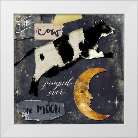 Cow Jumps Over the Moon White Modern Wood Framed Art Print by Sommers, Mindy