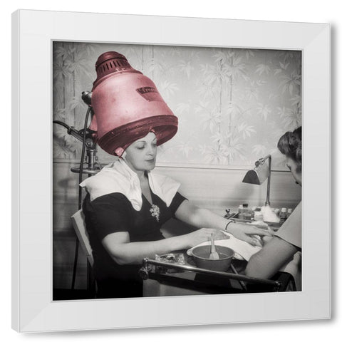 Pink Hair Dryer White Modern Wood Framed Art Print by Sommers, Mindy
