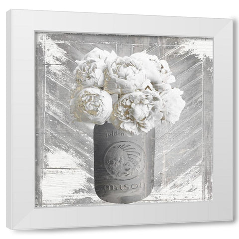 Peony Mason Jar White Modern Wood Framed Art Print by Sommers, Mindy