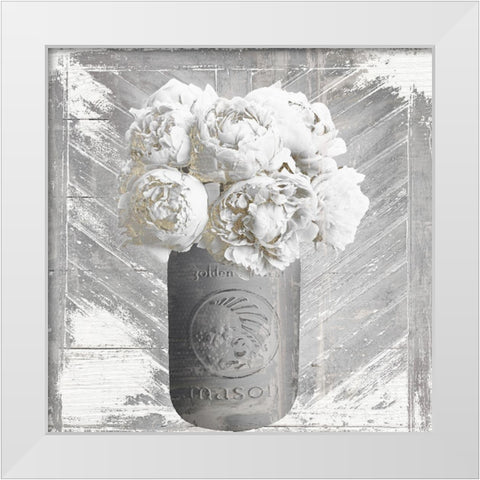 Peony Mason Jar White Modern Wood Framed Art Print by Sommers, Mindy