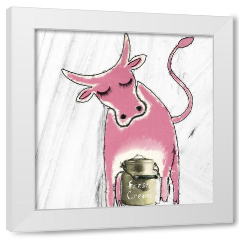 Pink Cow White Modern Wood Framed Art Print by Sommers, Mindy