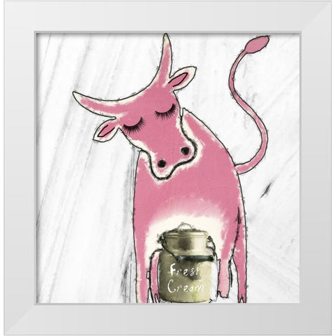 Pink Cow White Modern Wood Framed Art Print by Sommers, Mindy