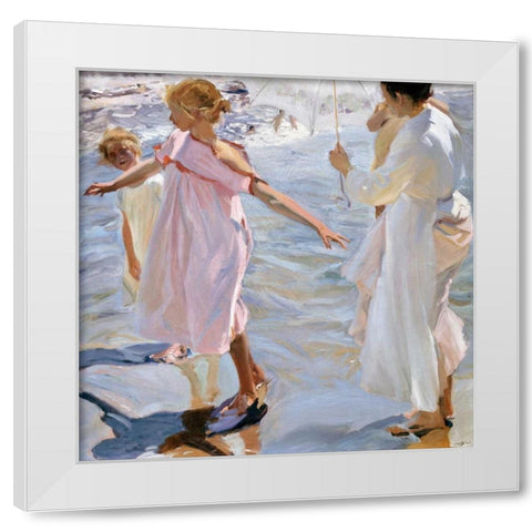 Time for a Bathe, Valencia White Modern Wood Framed Art Print by Sorolla y Bastida, Joaquin