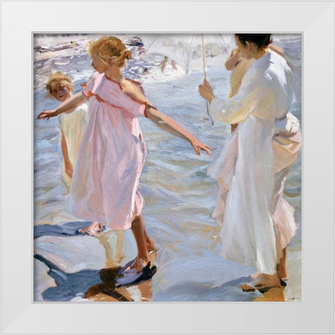 Time for a Bathe, Valencia White Modern Wood Framed Art Print by Sorolla y Bastida, Joaquin
