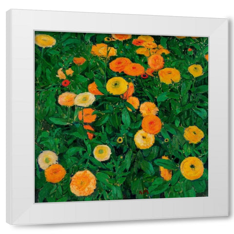 Marigolds White Modern Wood Framed Art Print by Moser, Koloman