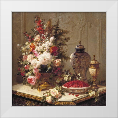 Floral composition on a table White Modern Wood Framed Art Print by Robie, Jean-Baptiste