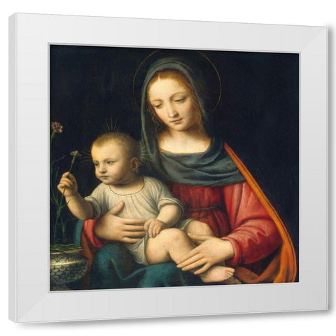 Madonna of the Carnation White Modern Wood Framed Art Print by Luini, Bernardino