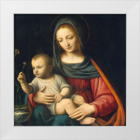 Madonna of the Carnation White Modern Wood Framed Art Print by Luini, Bernardino