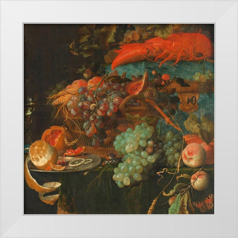 Still Life with Fruit and a Goldfinch (detail) White Modern Wood Framed Art Print by Mignon, Abraham