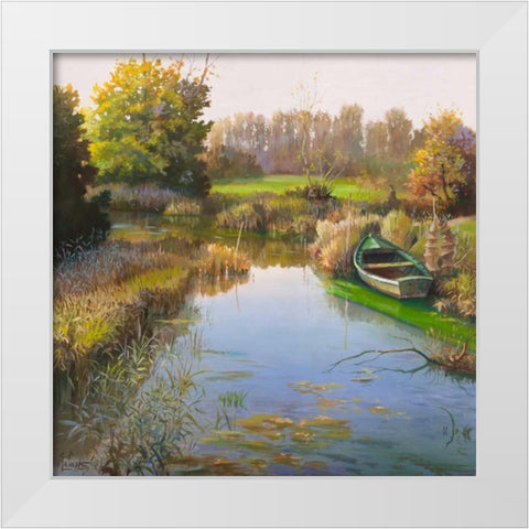 Sul fiume White Modern Wood Framed Art Print by Galasso, Adriano