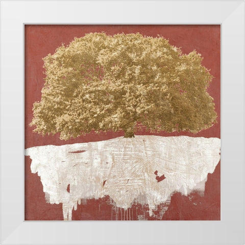 Golden Tree on Red White Modern Wood Framed Art Print by Aprile, Alessio