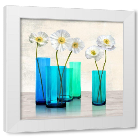 Poppies in crystal vases (Aqua I) White Modern Wood Framed Art Print by Cynthia, Ann