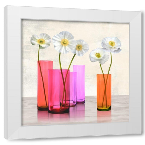 Poppies in crystal vases (Purple I) White Modern Wood Framed Art Print by Cynthia, Ann