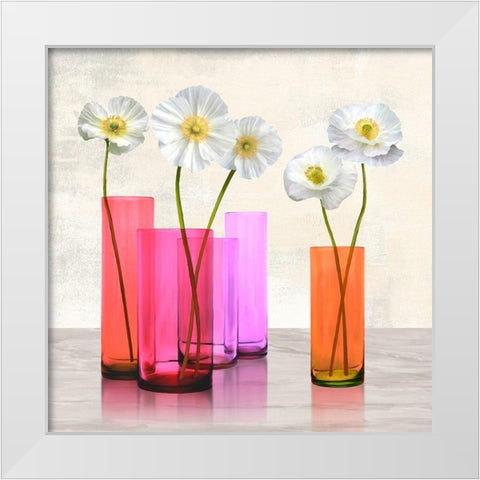Poppies in crystal vases (Purple I) White Modern Wood Framed Art Print by Cynthia, Ann