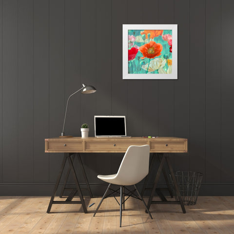 Poppies in Bloom I White Modern Wood Framed Art Print by Cynthia, Ann