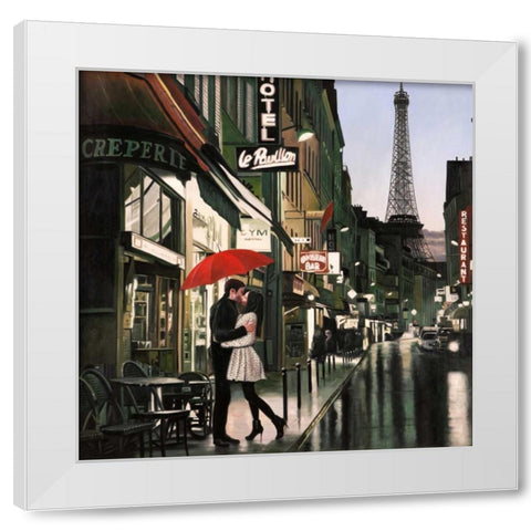 Romance in Paris White Modern Wood Framed Art Print by Benson, Pierre
